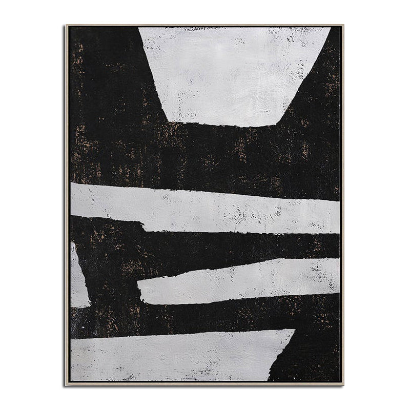 Unique Handmade Abstract Oil Wall Art - Minimalist Black and White Canvas Decoration for Home