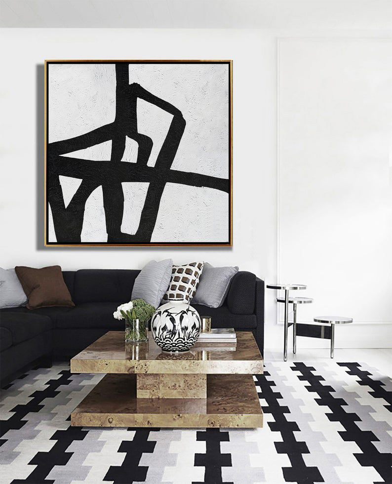 Unique Minimalist Black and White Abstract Wall Art - Textured Hand-Painted Canvas Decor