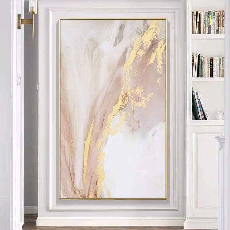 Stunning Pink and Gold Foil Handmade Abstract Canvas Art – Modern Wall Decor for Living Room and Bedroom, Unframed Beauty