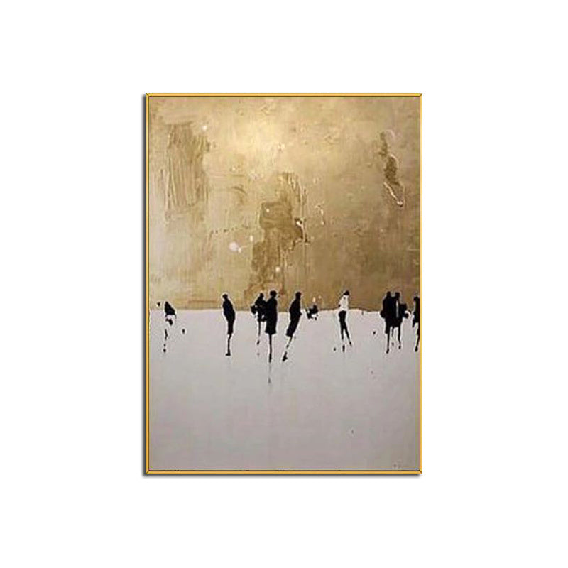 Contemporary Minimalist Wall Art - 100% Hand Painted Abstract Oil Painting with Gold Foil for Living Room