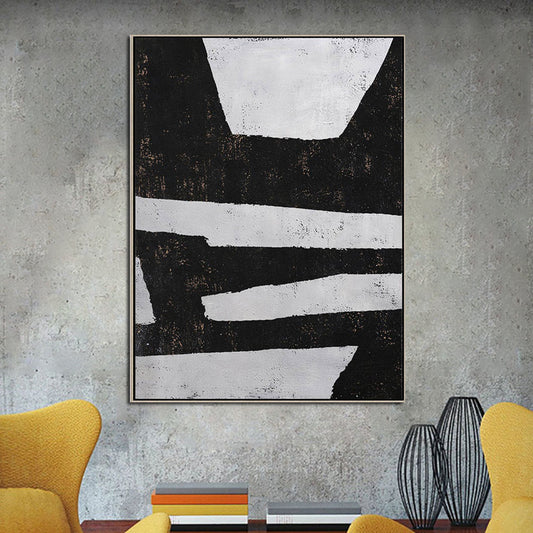 Unique Handmade Abstract Oil Wall Art - Minimalist Black and White Canvas Decoration for Home