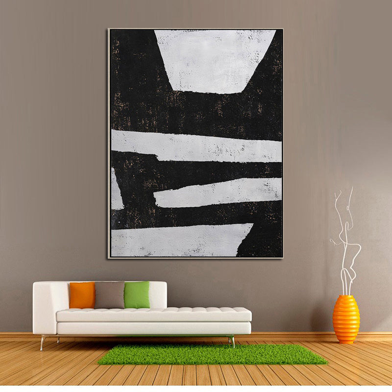 Unique Handmade Abstract Oil Wall Art - Minimalist Black and White Canvas Decoration for Home