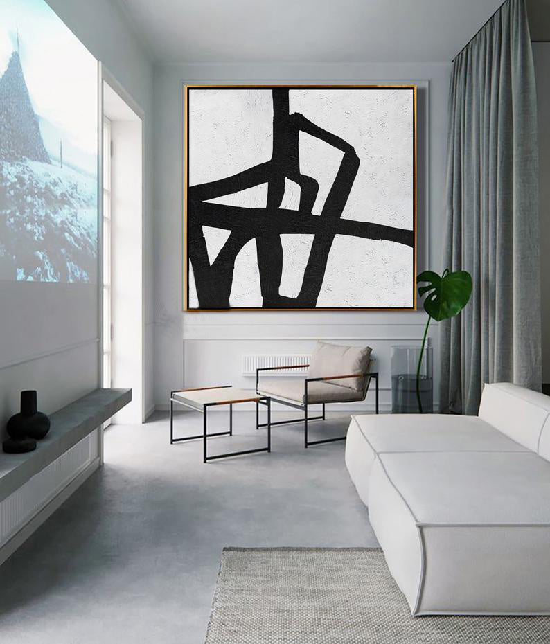 Unique Minimalist Black and White Abstract Wall Art - Textured Hand-Painted Canvas Decor
