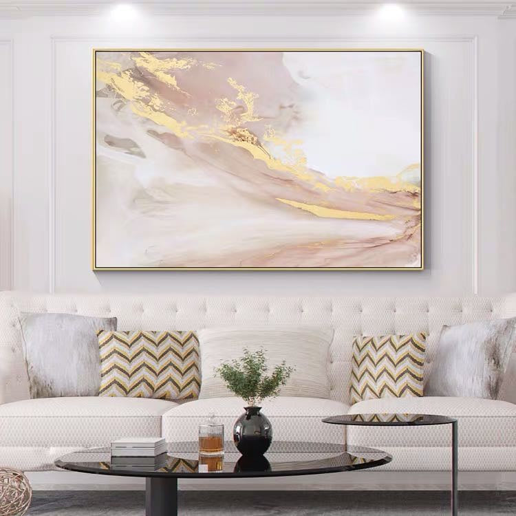 Stunning Pink and Gold Foil Handmade Abstract Canvas Art – Modern Wall Decor for Living Room and Bedroom, Unframed Beauty